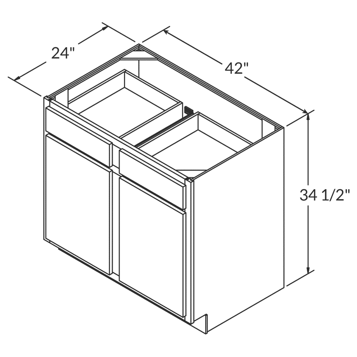 LessCare Alpina White Base 42"W Shaker Cabinet Wireframe