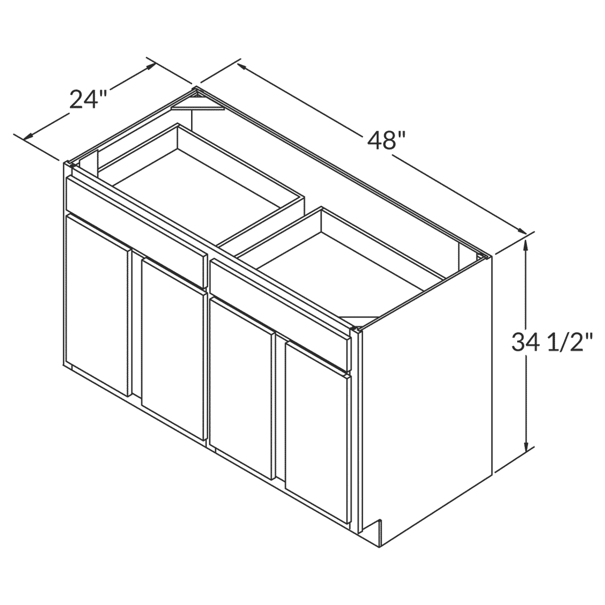 LessCare Alpina White Base 48"W Shaker Cabinet Wireframe