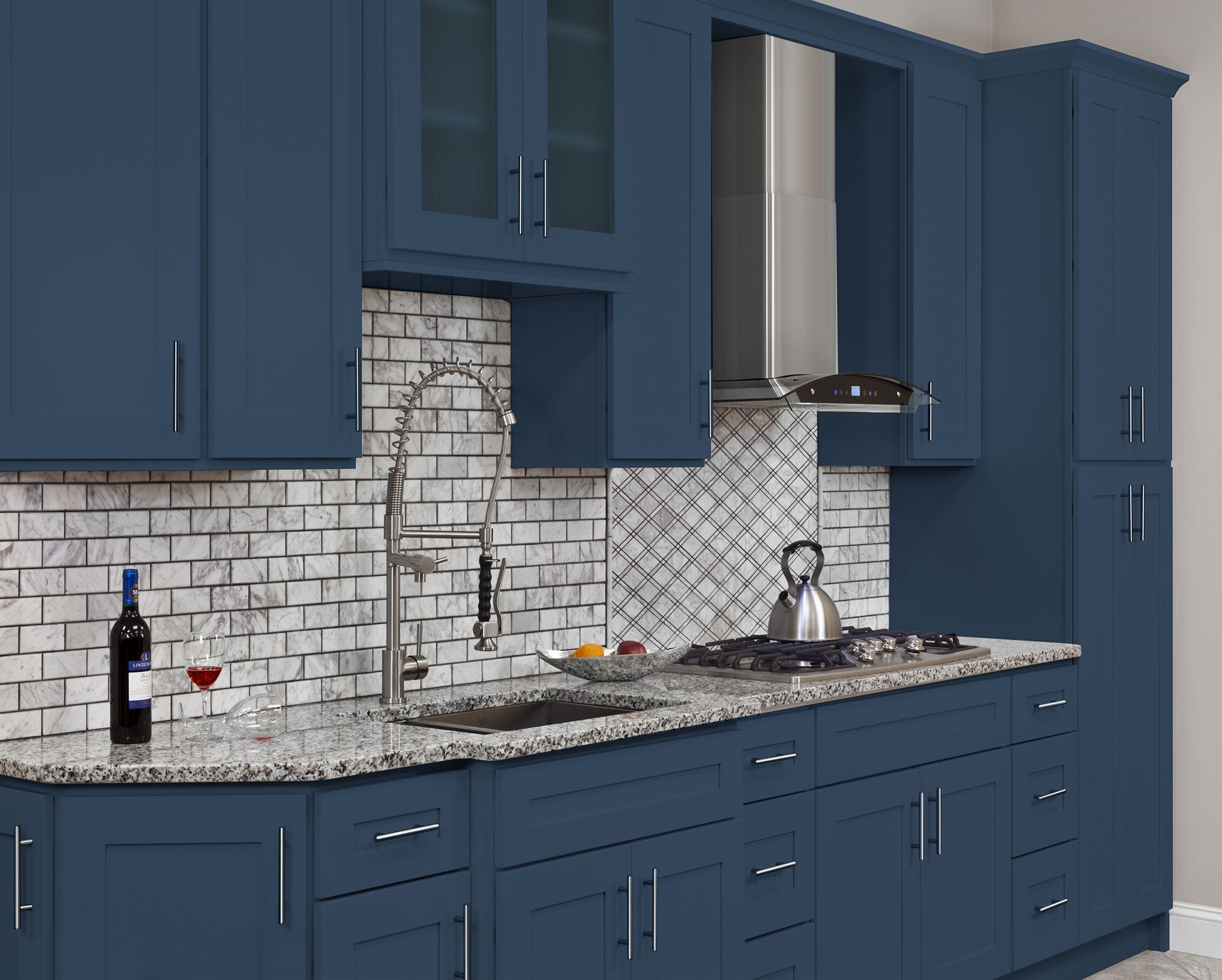 Diagonal Corner Kitchen Cabinet DC2442 Danbury Blue LessCare 24 in. width 42 in. height 12 in. depth