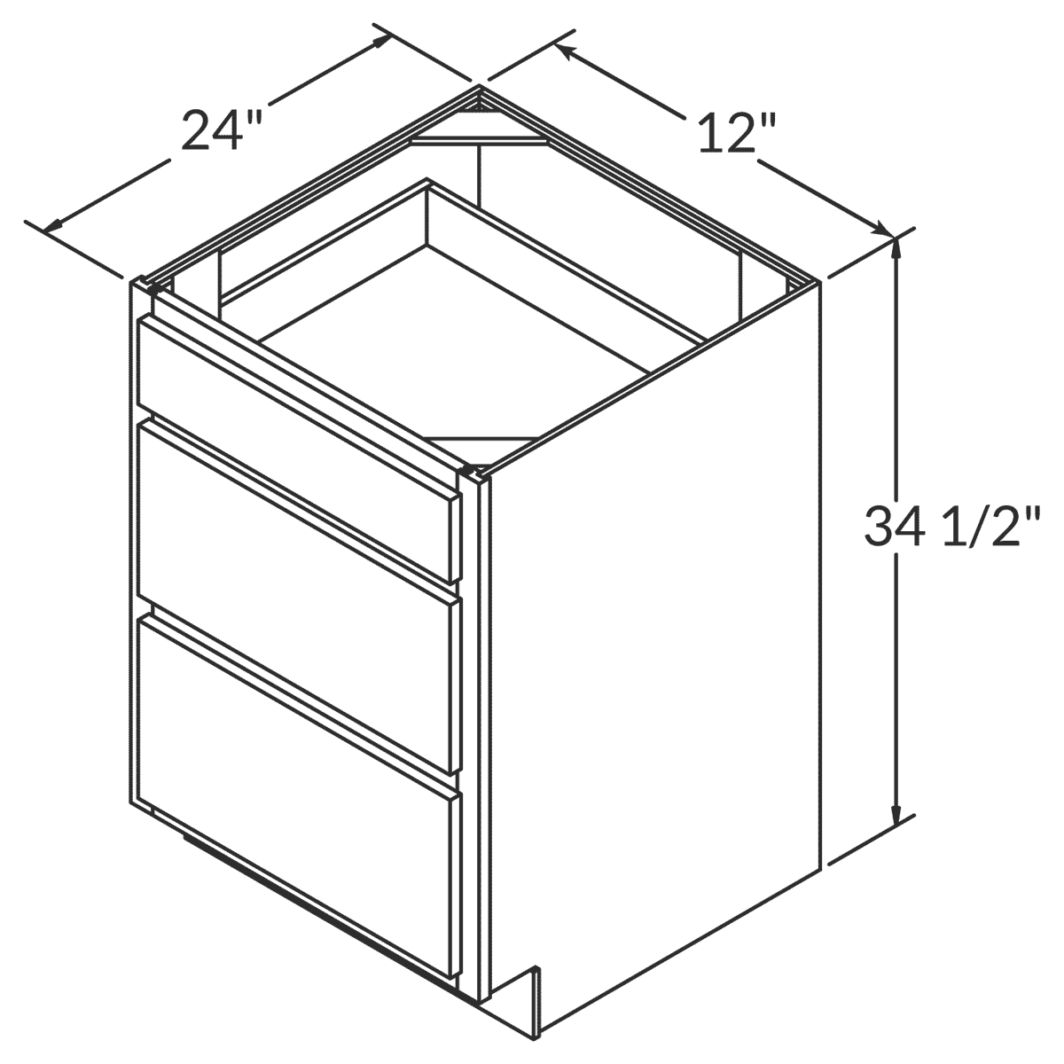 LessCare Alpina White Drawer Base 12"W Shaker Cabinet Wireframe