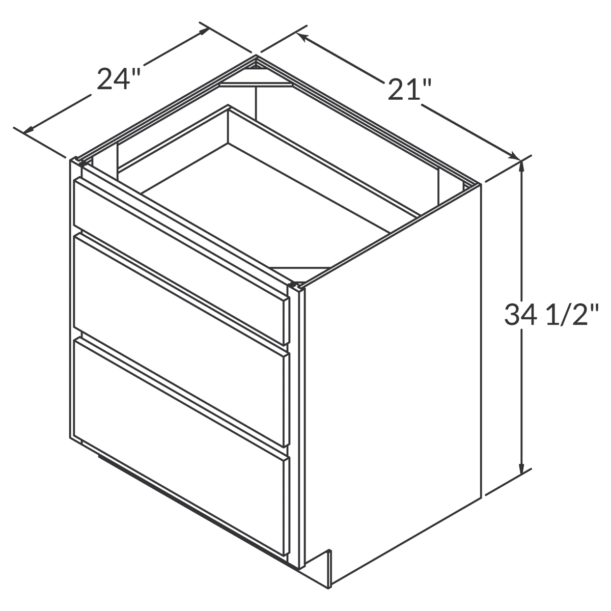 LessCare Colonial Gray Drawer Base 21"W Shaker Cabinet Wireframe