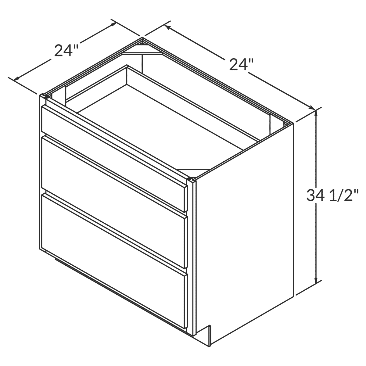 LessCare Newport Drawer Base 24"W Shaker Cabinet Wireframe