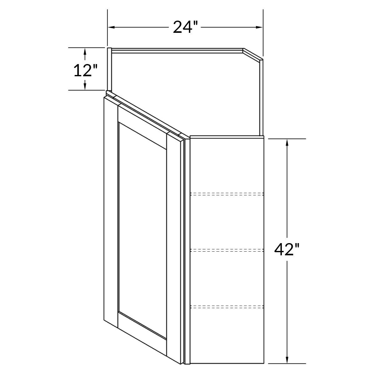 Diagonal Corner Kitchen Cabinet DC2442 Milan Pearl LessCare 24 in. width 42 in. height 12 in. depth