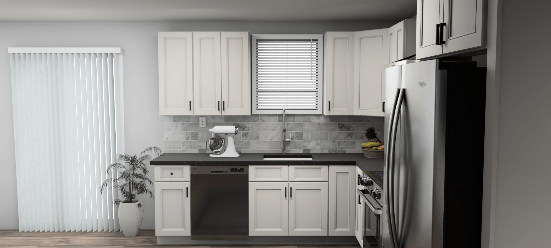 Fabuwood Allure Fusion Dove 9 x 12 L Shaped Kitchen Side Layout Photo