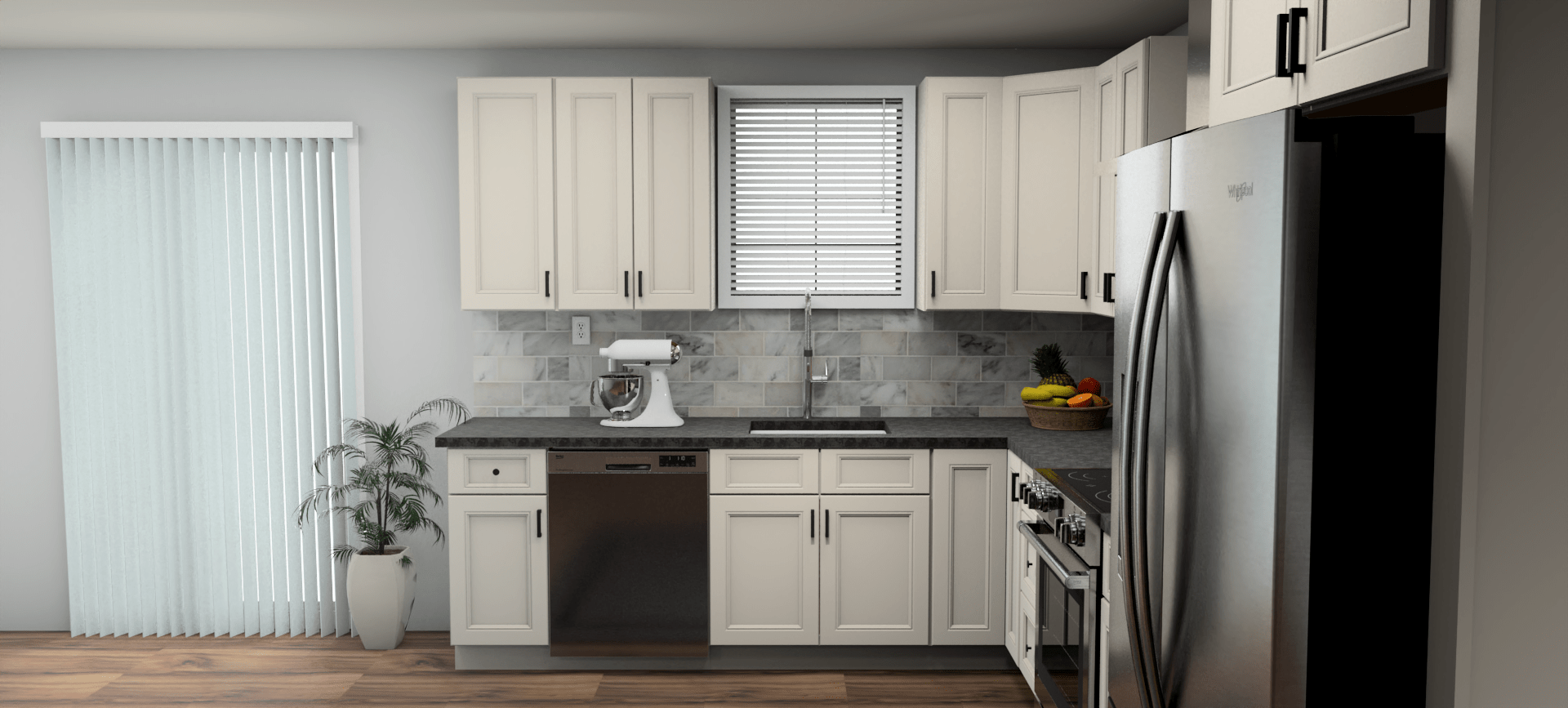 Fabuwood Allure Fusion Dove 9 x 13 L Shaped Kitchen Side Layout Photo