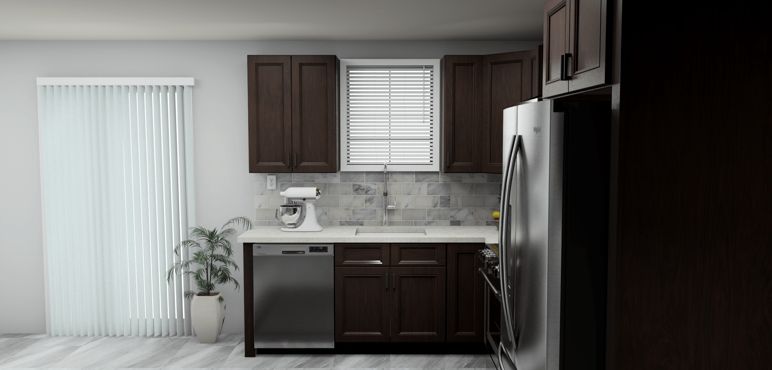 Fabuwood Allure Fusion Kona 8 x 11 L Shaped Kitchen Side Layout Photo