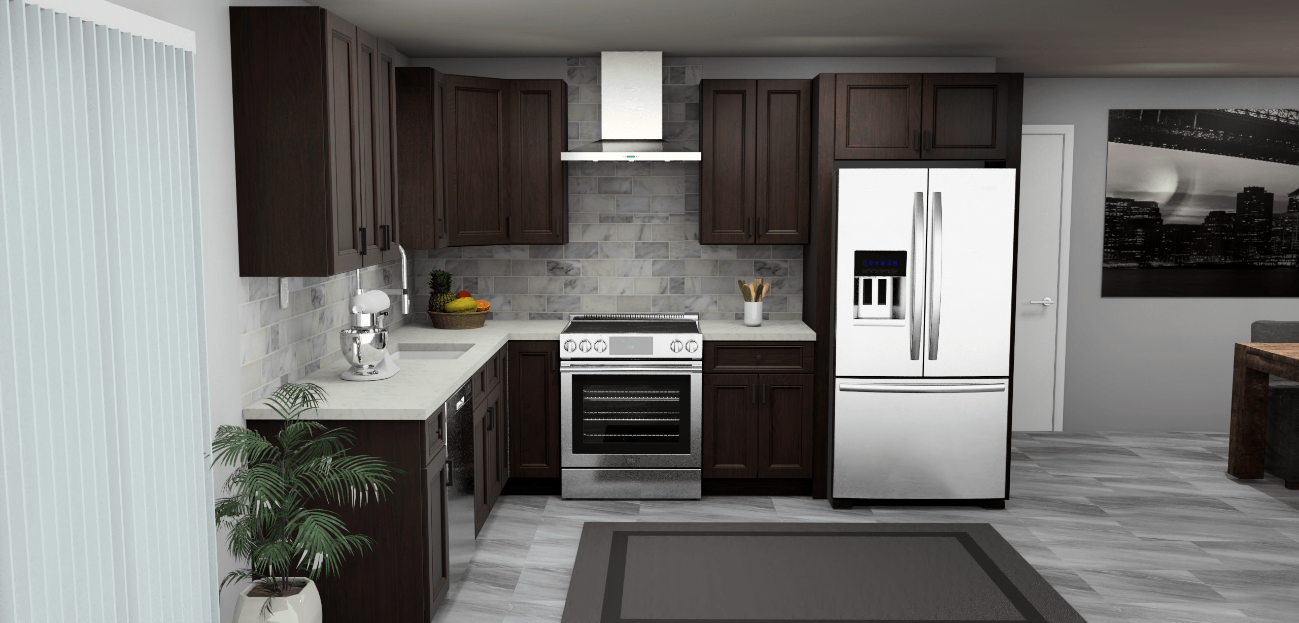 Fabuwood Allure Fusion Kona 9 x 11 L Shaped Kitchen Front Layout Photo
