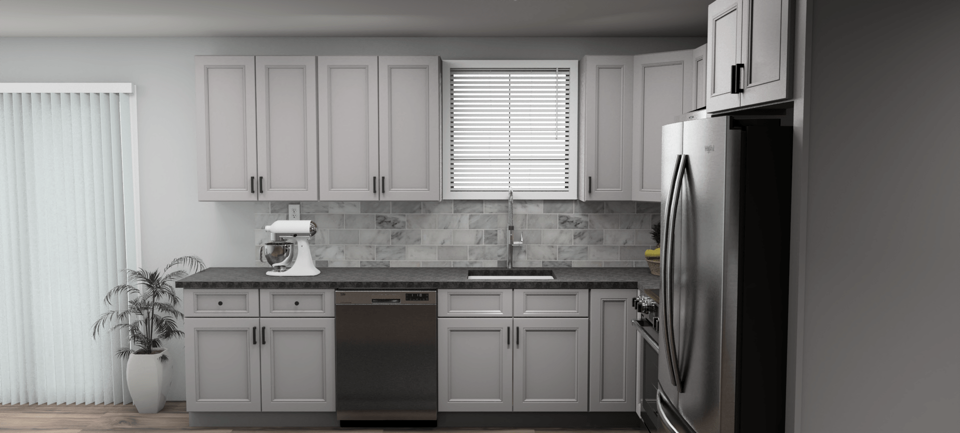 Fabuwood Allure Fusion Nickel 11 x 10 L Shaped Kitchen Side Layout Photo