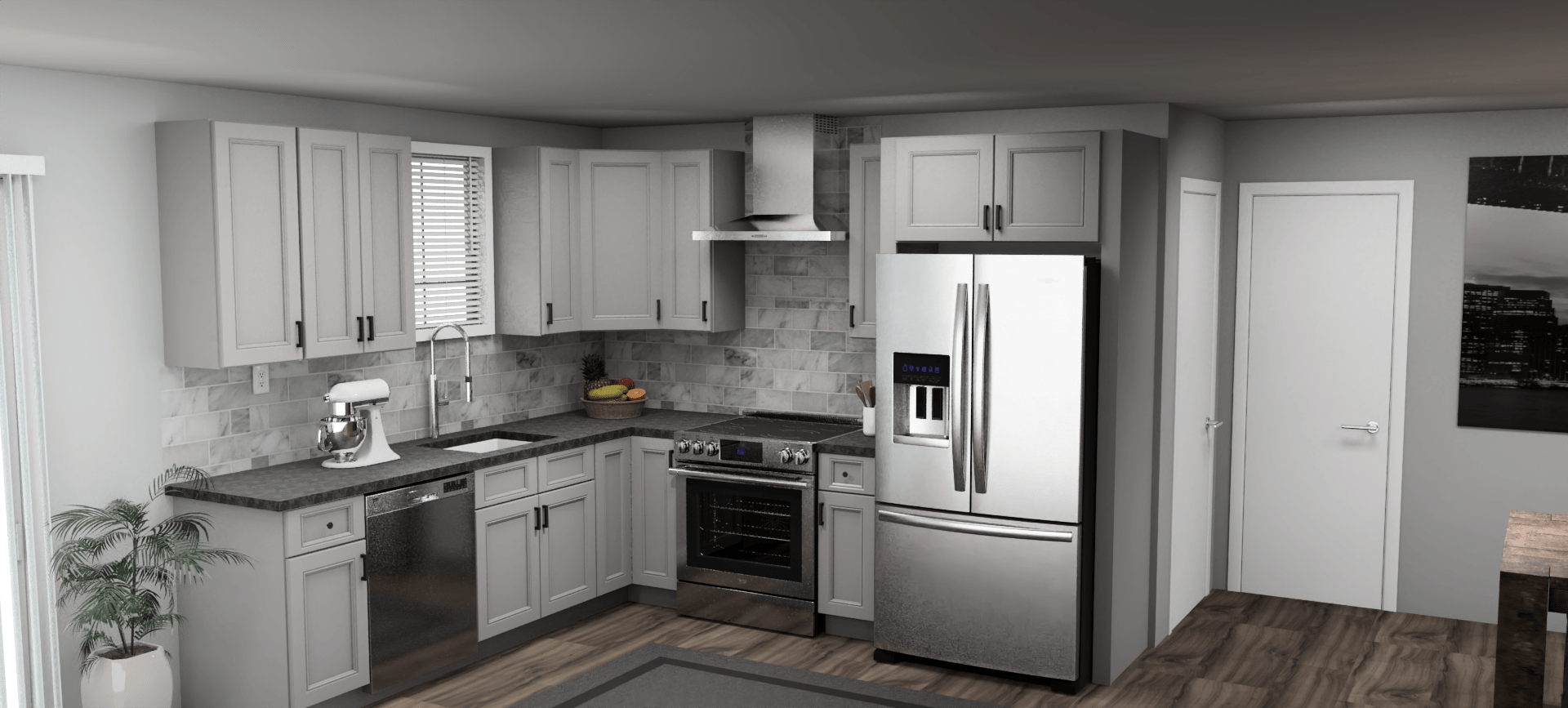 Fabuwood Allure Fusion Nickel 9 x 10 L Shaped Kitchen Main Layout Photo