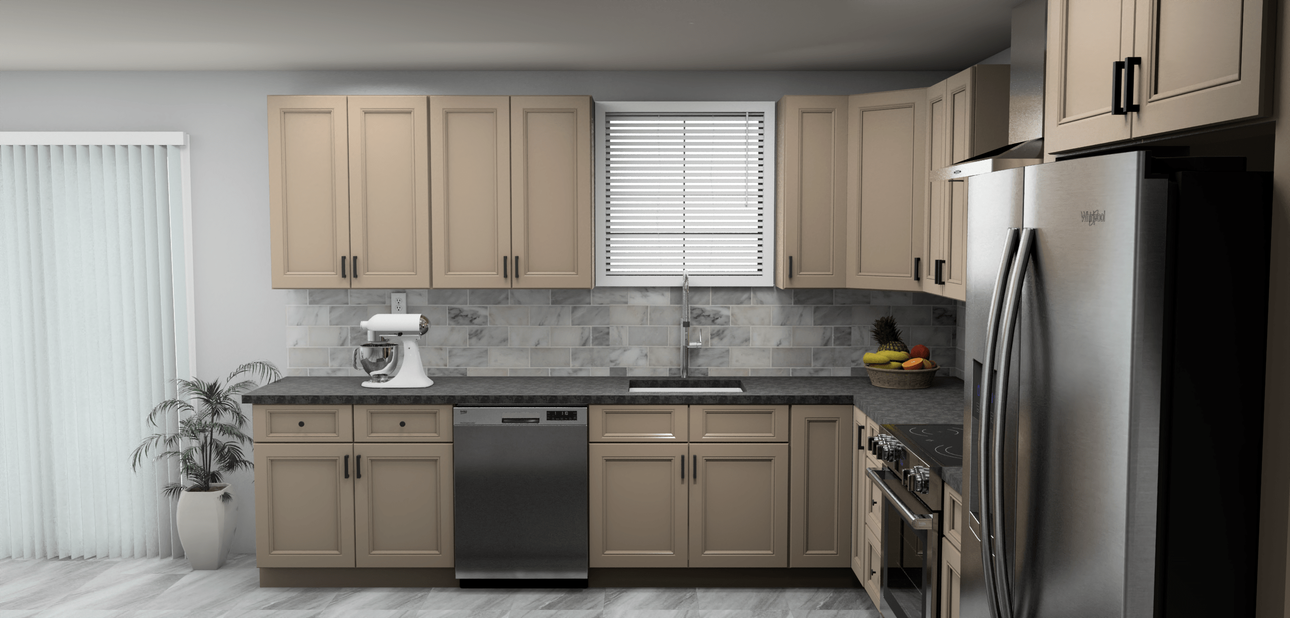 Fabuwood Allure Fusion Oyster 11 x 13 L Shaped Kitchen Side Layout Photo