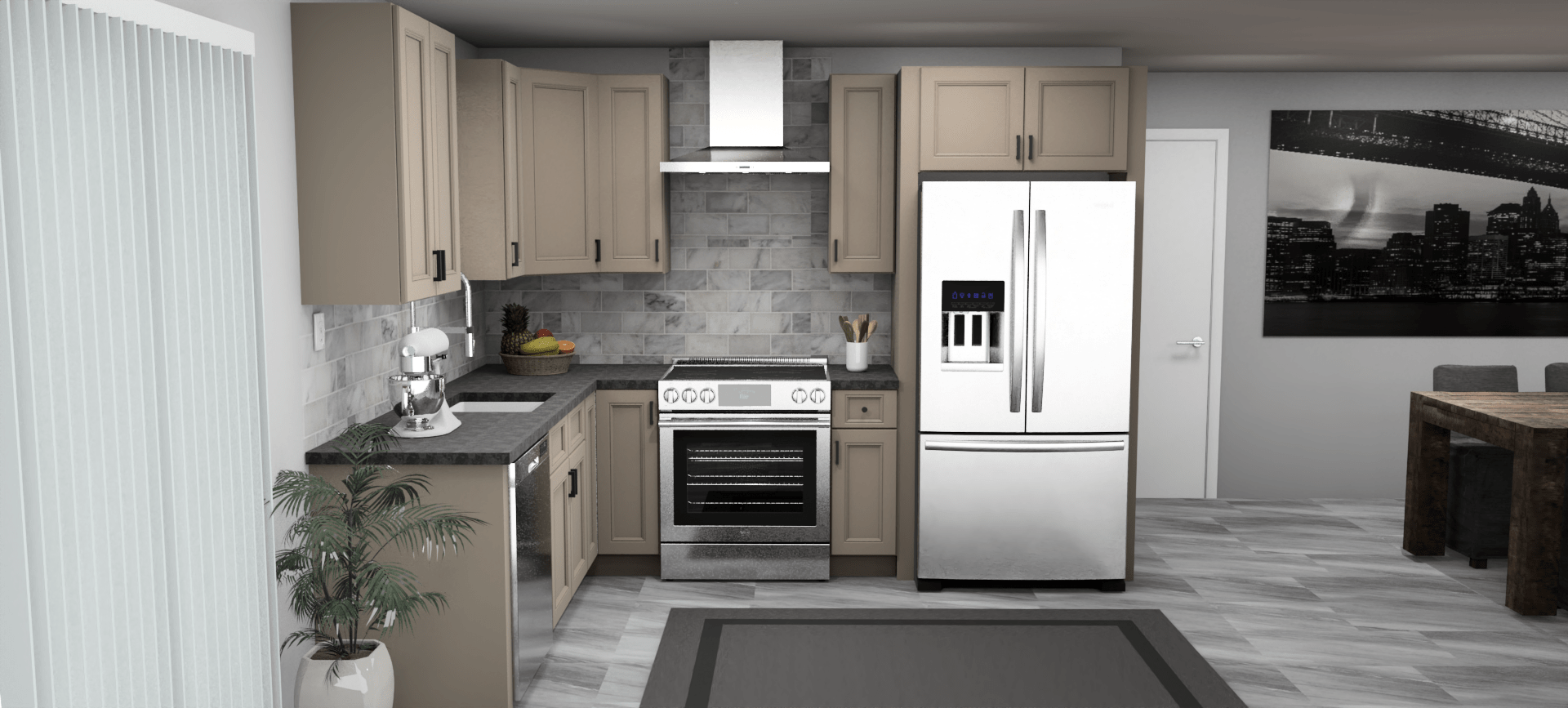 Fabuwood Allure Fusion Oyster 8 x 10 L Shaped Kitchen Front Layout Photo