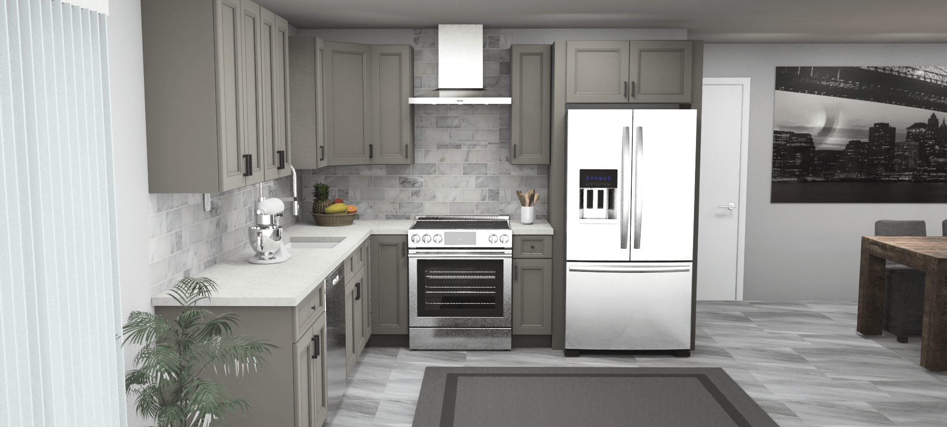 Fabuwood Allure Fusion Stone 10 x 10 L Shaped Kitchen Front Layout Photo