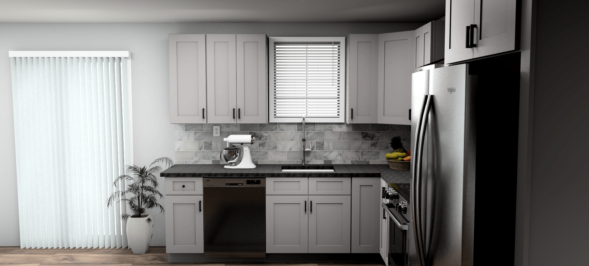 Fabuwood Allure Galaxy Nickel 9 x 12 L Shaped Kitchen Side Layout Photo