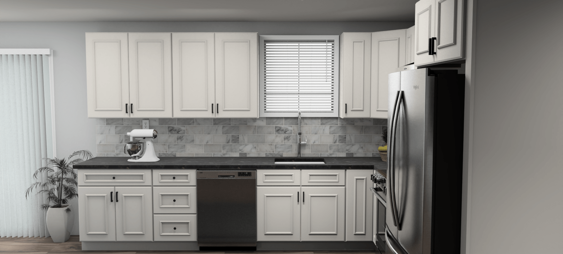 Fabuwood Allure Imperio Dove 12 x 10 L Shaped Kitchen Side Layout Photo