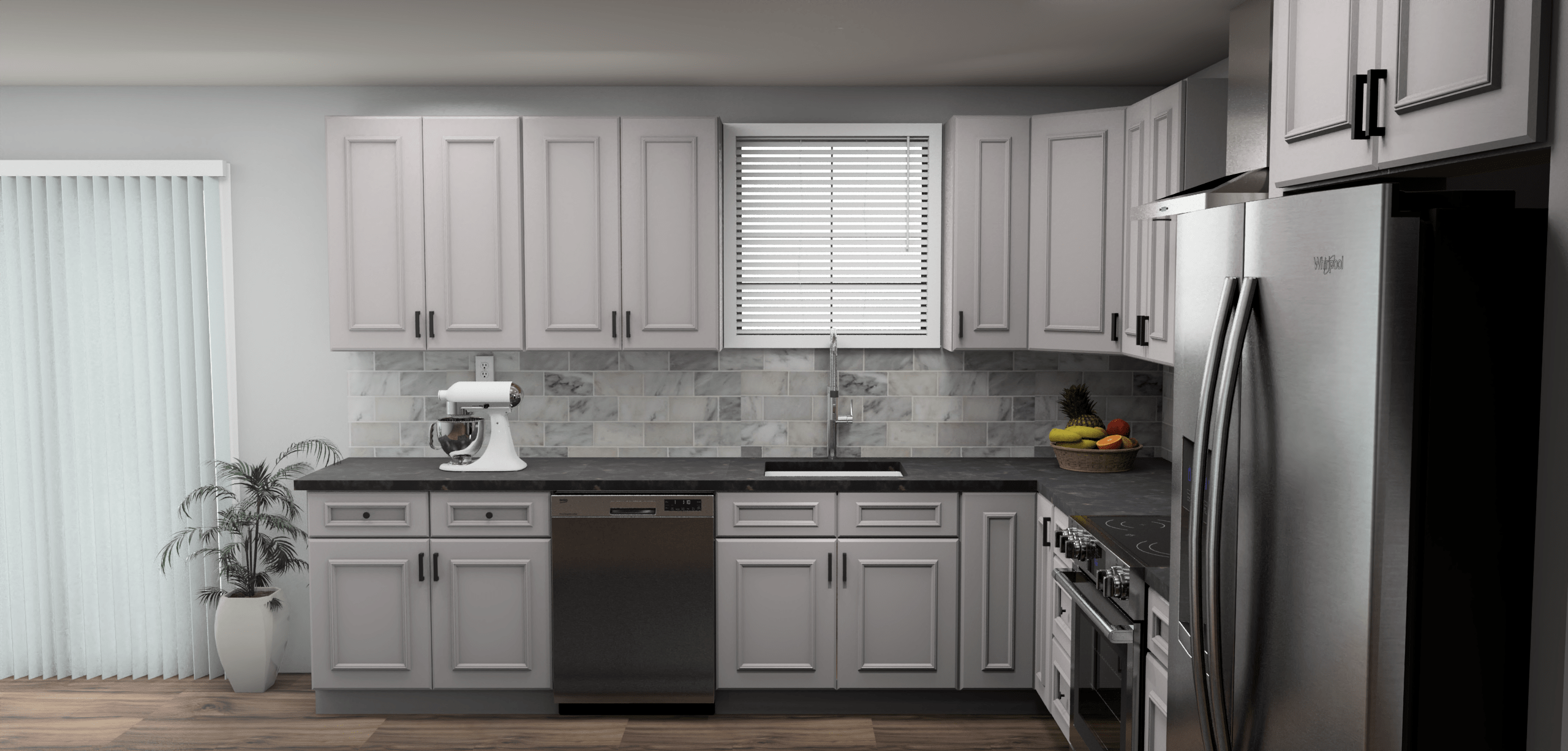 Fabuwood Allure Imperio Nickel 11 x 13 L Shaped Kitchen Side Layout Photo