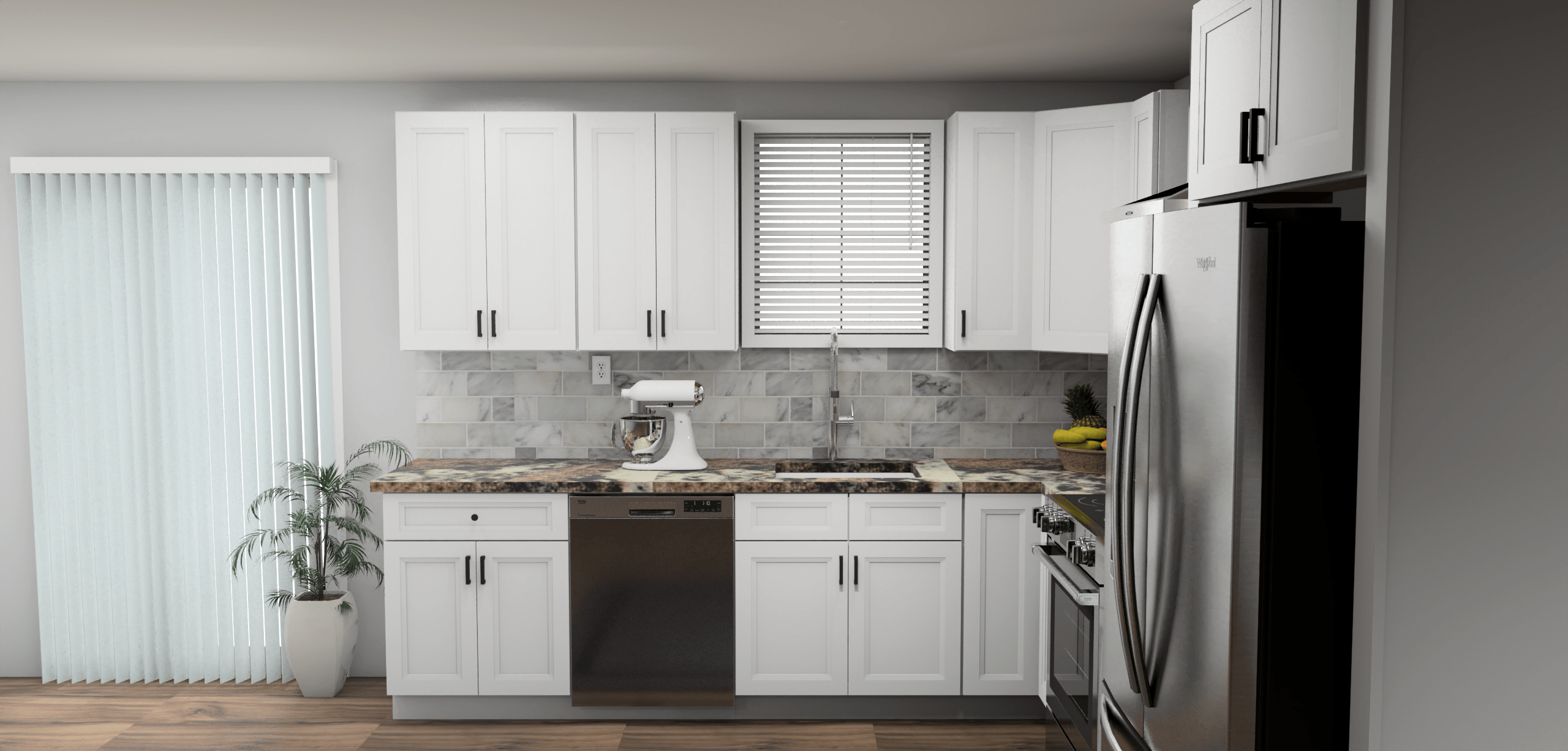 Fabuwood Allure Onyx Frost 10 x 11 L Shaped Kitchen Side Layout Photo