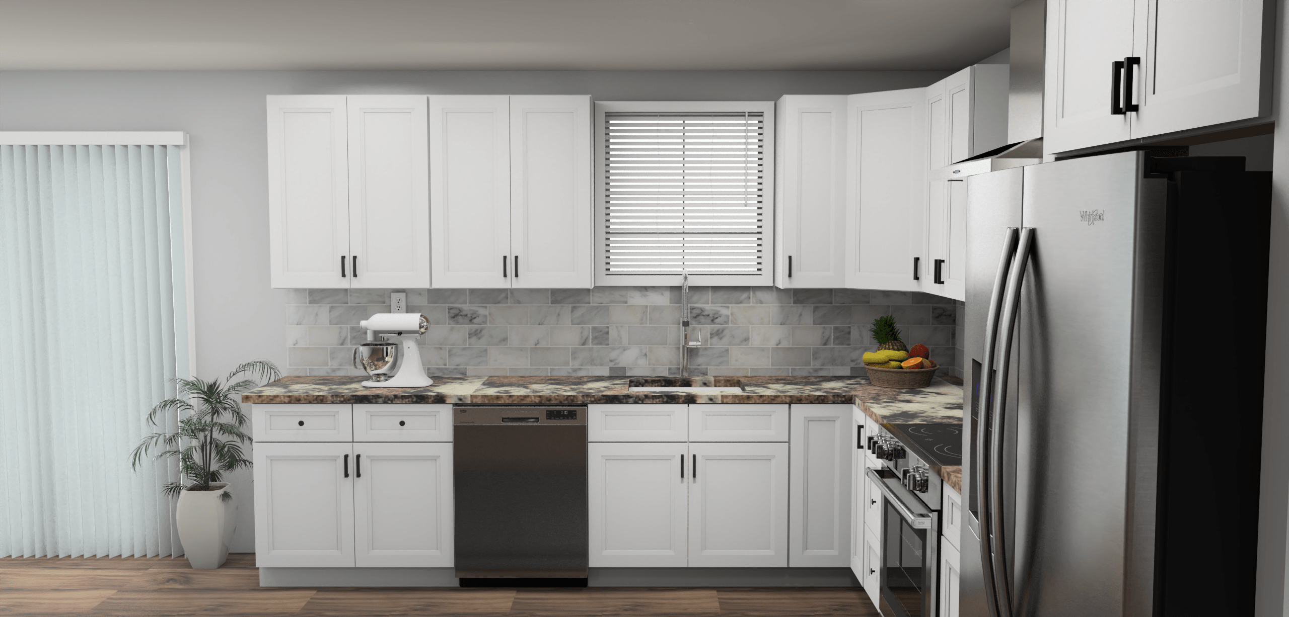 Fabuwood Allure Onyx Frost 11 x 13 L Shaped Kitchen Side Layout Photo