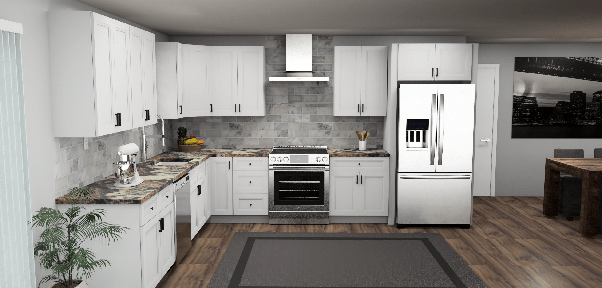 Fabuwood Allure Onyx Frost 11 x 13 L Shaped Kitchen Front Layout Photo
