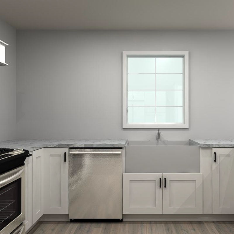 Fabuwood Allure Galaxy Frost 108 by 136 by 105 by 92 in. U Shaped Kitchen and 36 in. Farmhouse Sink
