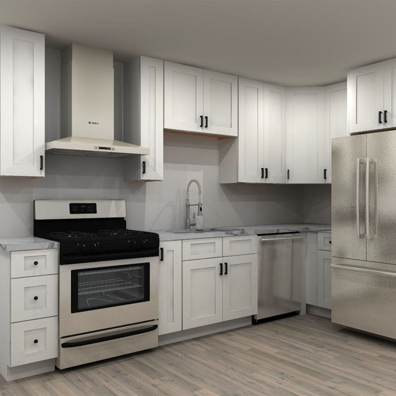 Fabuwood Allure Galaxy Frost 135 by 91 in. L Shaped Kitchen and 33 in. Double Sink