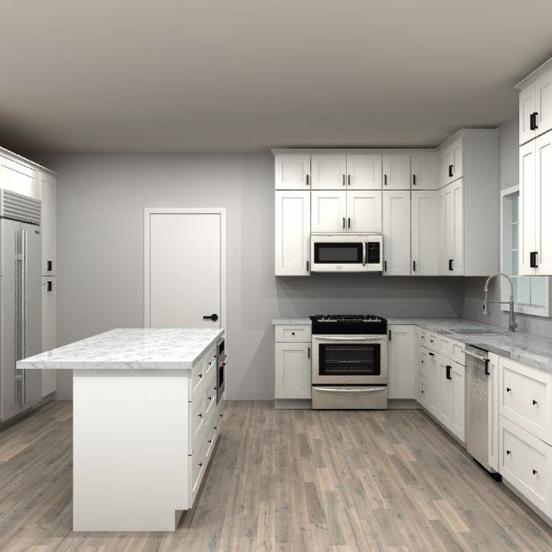Fabuwood Allure Galaxy Frost 174 by 81 by 93 in. U Shaped Kitchen with Island and 36 in. Double Sink