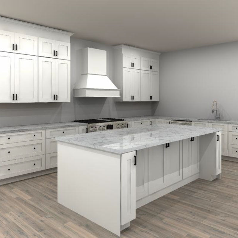 Fabuwood Allure Galaxy Frost 198 by 120 in. L Shaped Kitchen with Island and 36 in. Double Sink