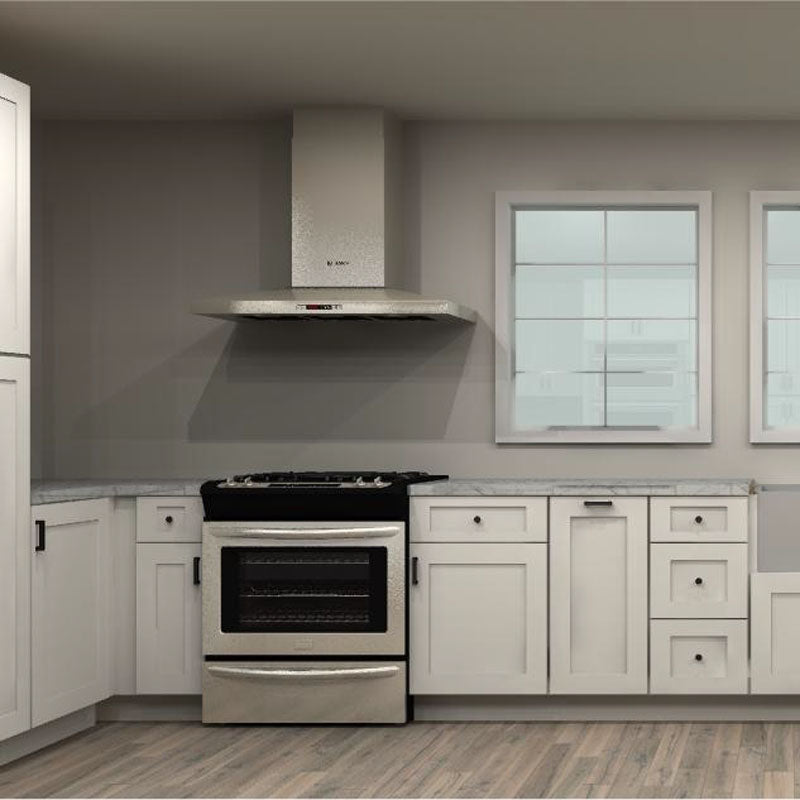 Fabuwood Allure Galaxy Frost 229 by 48 by 168 in. L Shaped Kitchen and 36 in. Farmhouse Sink