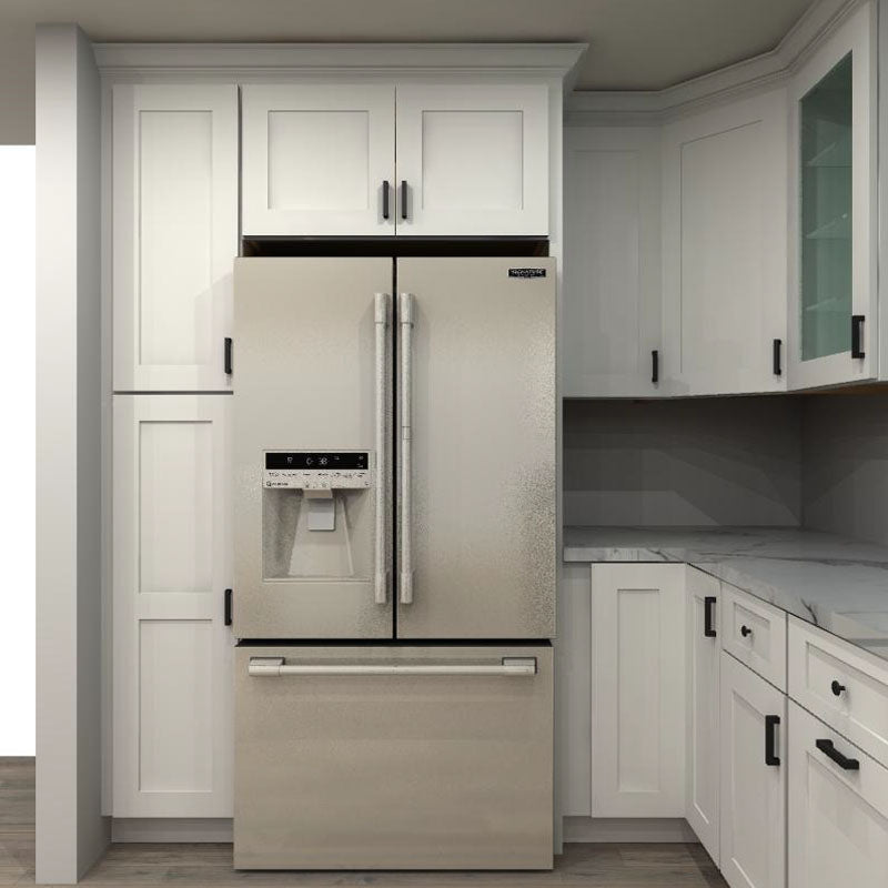 Fabuwood Allure Galaxy Frost 93 by 240 in. L Shaped Kitchen with Island and 30 in. Farmhouse Sink