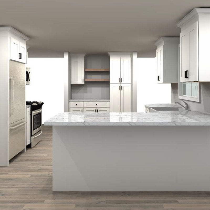 Fabuwood Allure Galaxy Frost 93 by 84 by 73 by 71 in. U Shaped Kitchen and 30 in. Farmhouse Sink