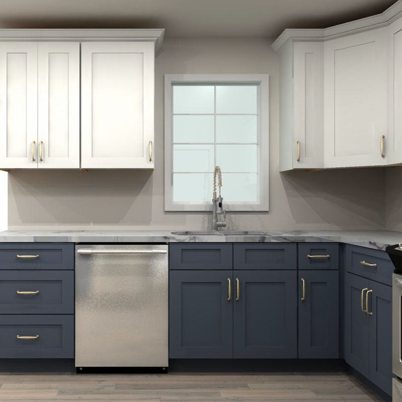 Fabuwood Allure Galaxy Frost and Indigo 117 by 133 by 54 in. U Shaped Kitchen and 33 in. Double Sink