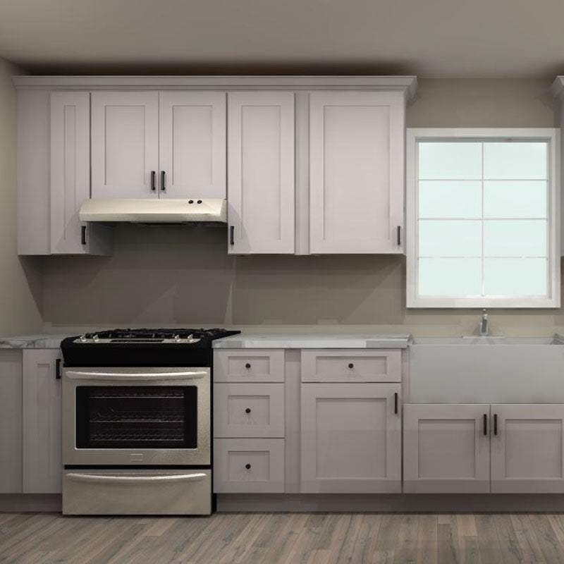 Fabuwood Allure Galaxy Nickel 62 by 178 in. L Shaped Kitchen with Island and 36 in. Farmhouse Sink