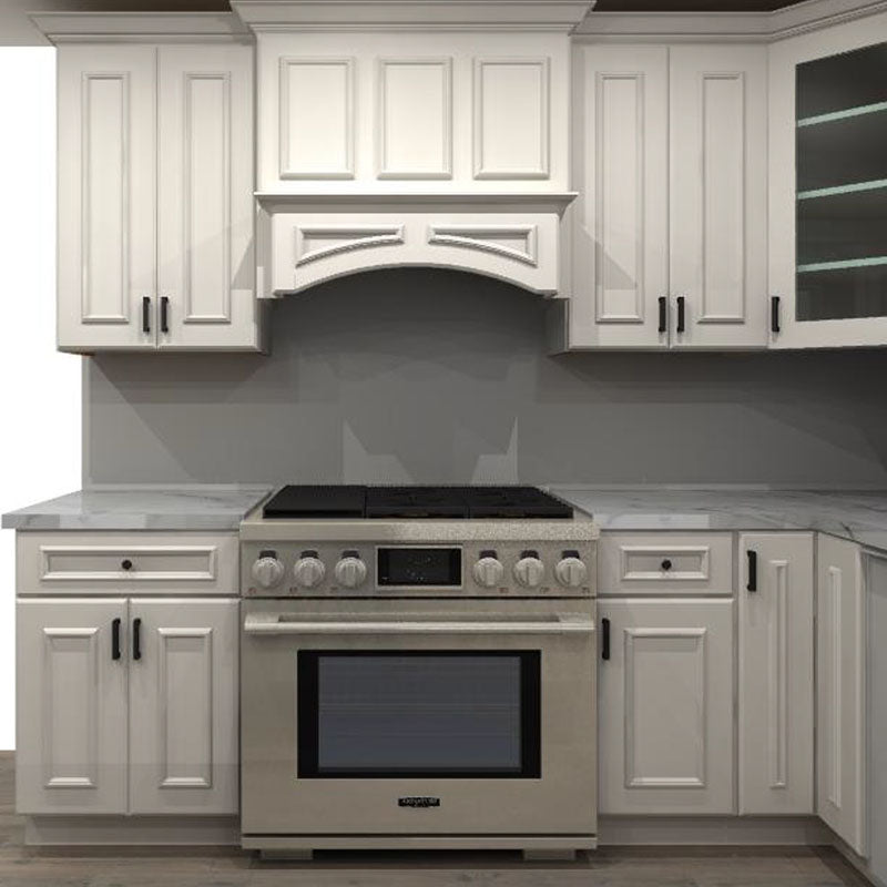 Fabuwood Allure Imperio Dove 156 by 108 by 57 in. U Shaped Kitchen with Island and 33 in. Double Sink