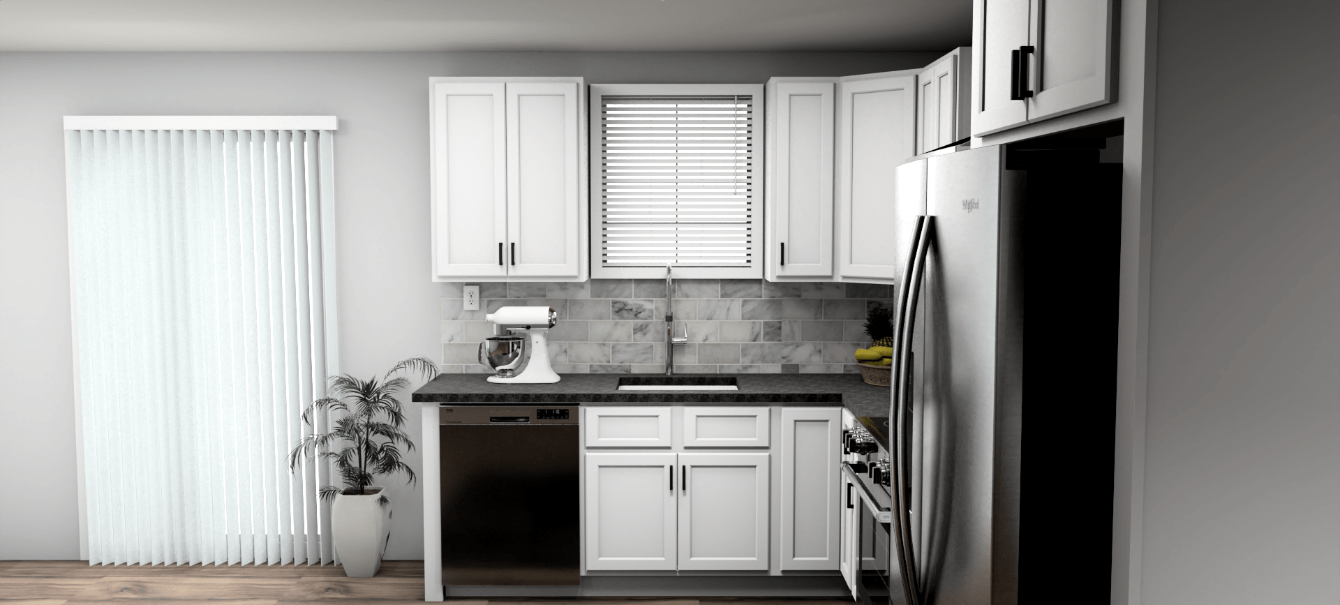 Fabuwood Quest Discovery Frost 8 x 12 L Shaped Kitchen Side Layout Photo