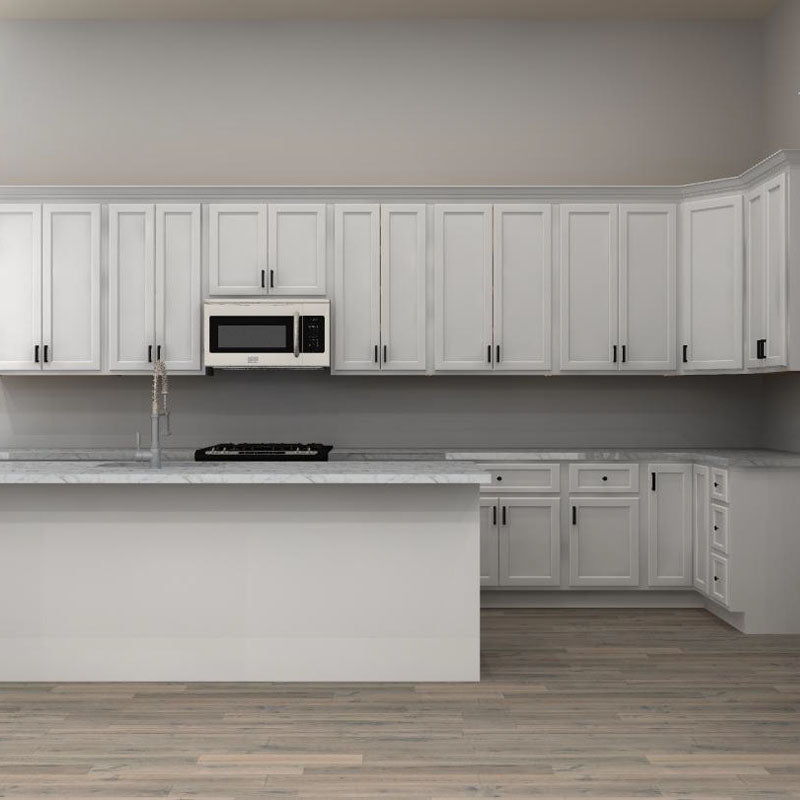 Fabuwood Quest Discovery Frost 192 by 48 by 39 in. L Shaped Kitchen with Island and 33 in. Sink