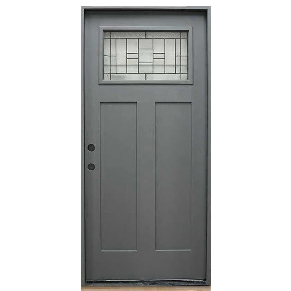 4 Lite Decorative Glass Painted Gray Prehung Fiberglass Exterior Door with Brickmold