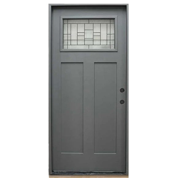 4 Lite Decorative Glass Painted Gray Prehung Fiberglass Exterior Door with Brickmold