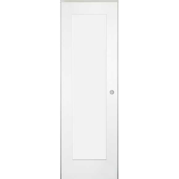 24 in x 80 in White 1-Panel Shaker Solid Core Primed MDF Prehung Interior Door with Black Hinges
