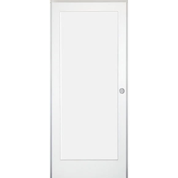 32 in x 80 in White 1-Panel Shaker Solid Core Primed MDF Prehung Interior Door with Black Hinges