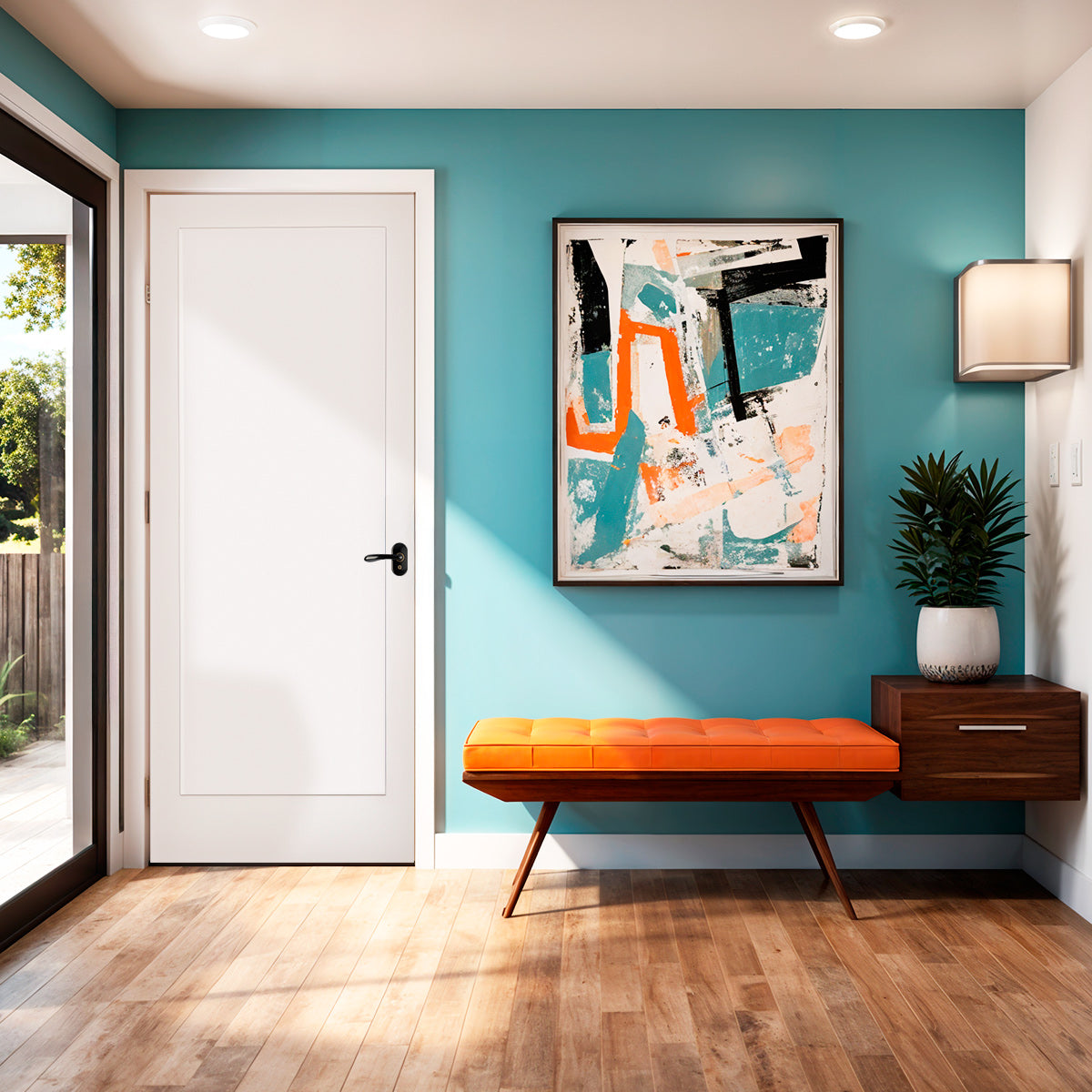 36 in x 80 in White 1-Panel Shaker Solid Core Primed MDF Prehung Interior Door with Black Hinges