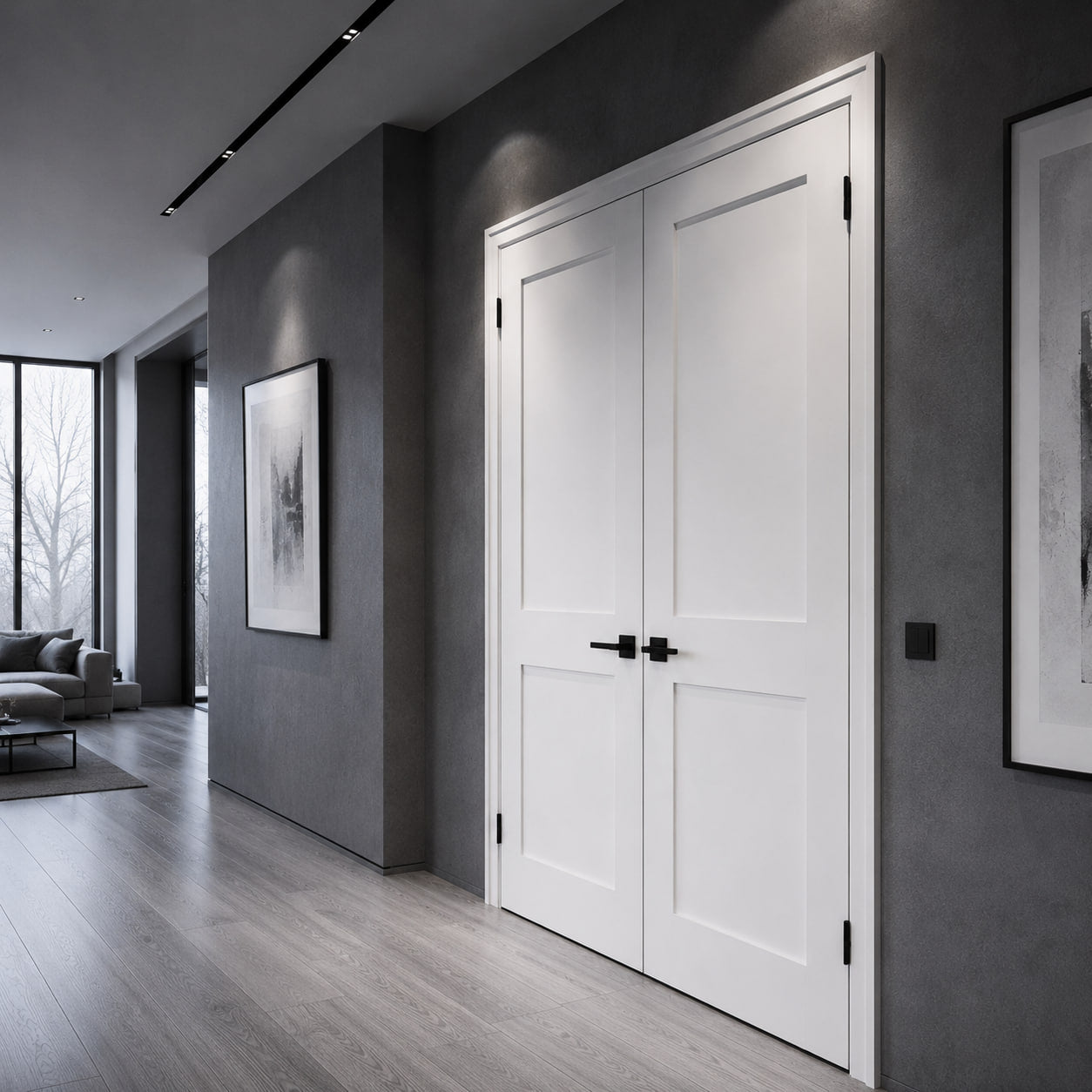 60 x 80 in. White Shaker Solid Core Primed MDF Prehung Interior French Door
