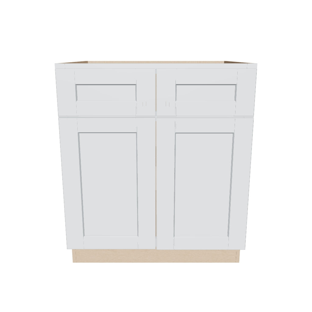 J&K White Shaker S8 Double Door Standard Base Cabinet   30" W