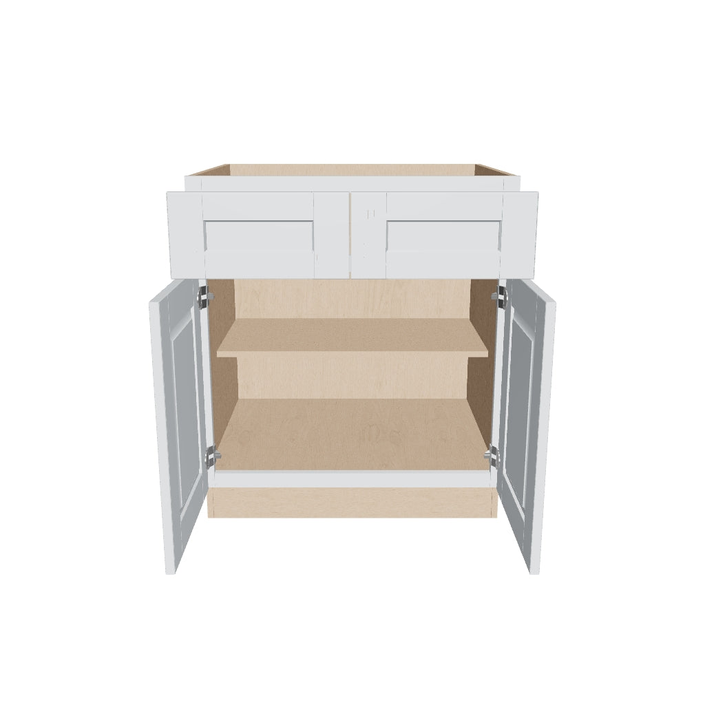 J&K White Shaker S8 Double Door Standard Base Cabinet   30" W