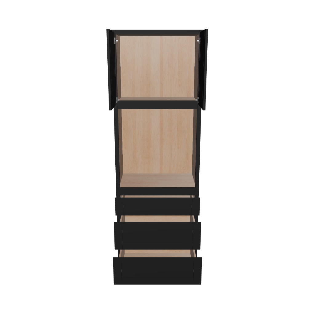 Modernform Cabinet Onyx Black Shaker 33" W X 96" H X 24" D Oven Cabinet With 3 Drawers