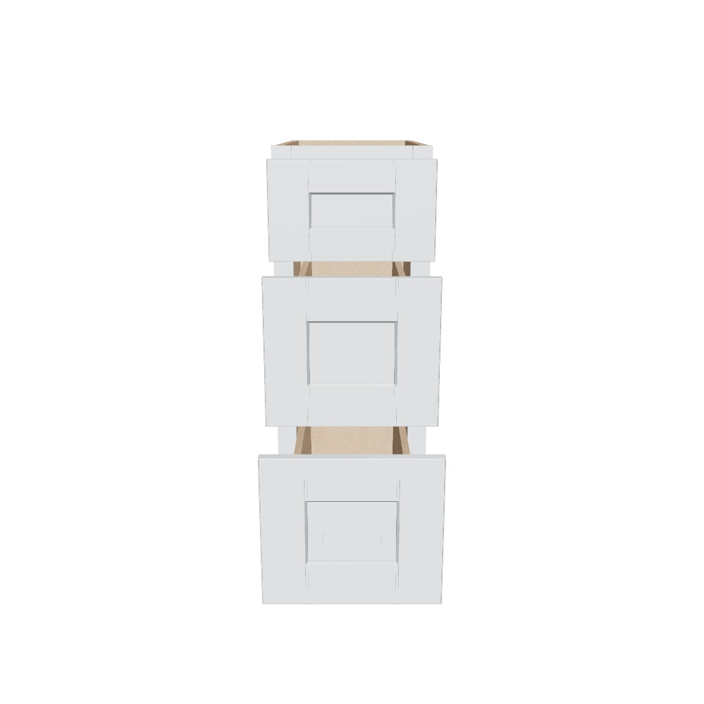 J&K White Shaker S8 Vanity 3 Drawer Base 12" W x 33" H x 21" D