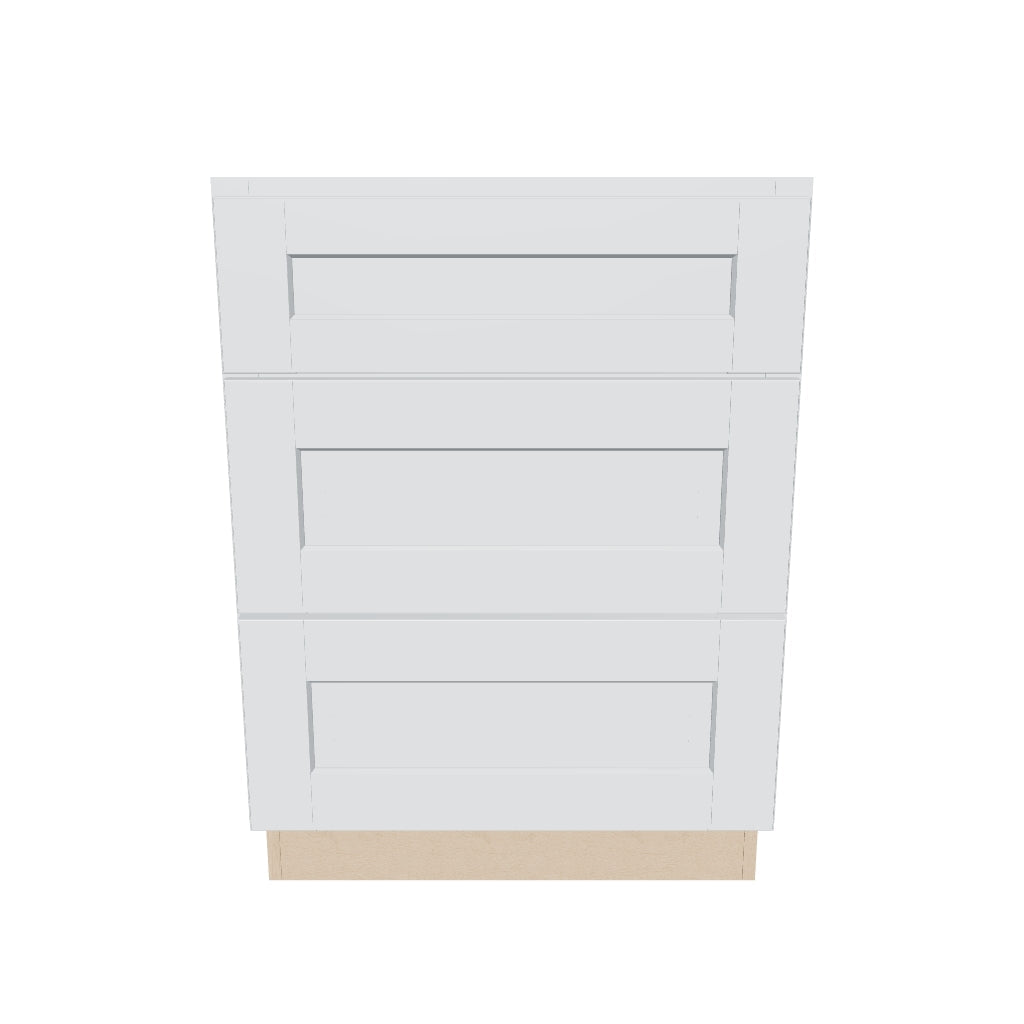 J&K White Shaker S8 Vanity 3 Drawer Base 24" W x 33" H x 21" D