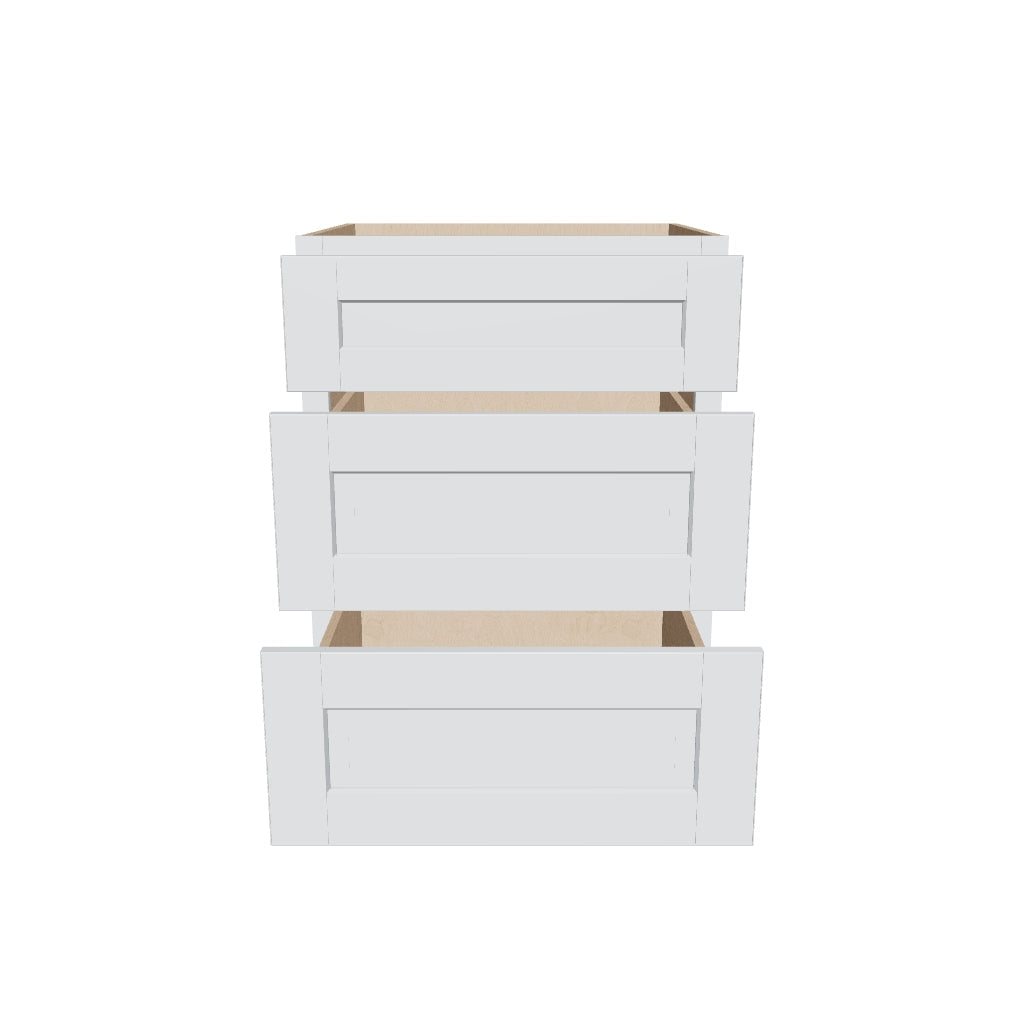 J&K White Shaker S8 Vanity 3 Drawer Base 24" W x 33" H x 21" D