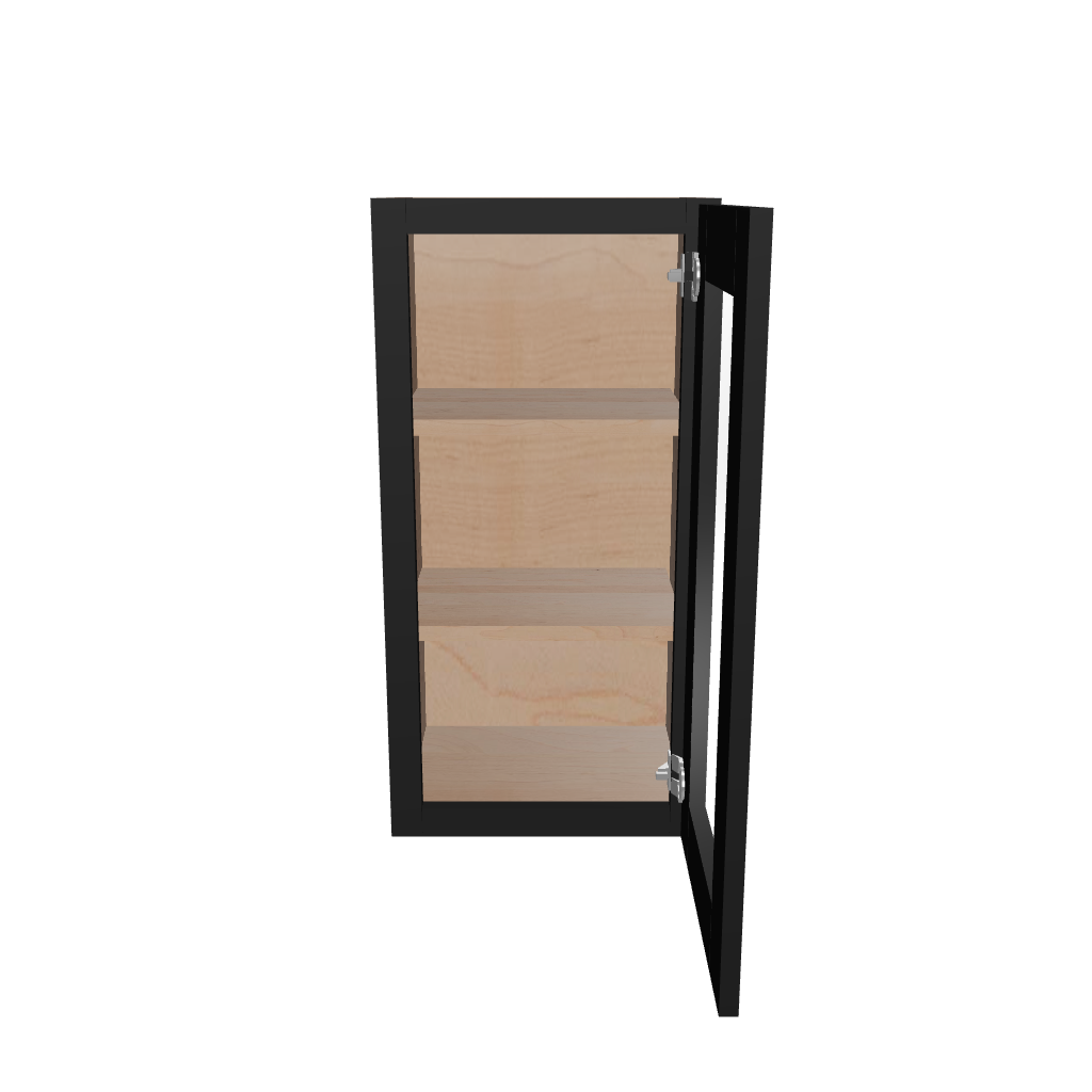 Modernform Cabinet Onyx Black Shaker 15" W X 30" H X 12" D Single Glass Door Wall Cabinet