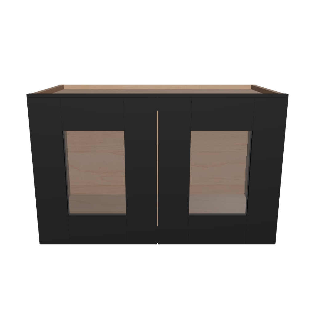 Modernform Cabinet Onyx Black Shaker 27" W X 15" H X 12" D Double Glass Door Wall Cabinet