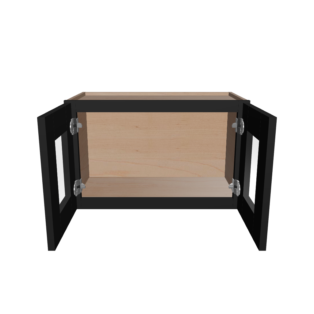 Modernform Cabinet Onyx Black Shaker 27" W X 15" H X 12" D Double Glass Door Wall Cabinet