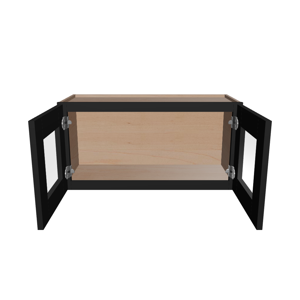 Modernform Cabinet Onyx Black Shaker 30" W X 15" H X 12" D Double Glass Door Wall Cabinet